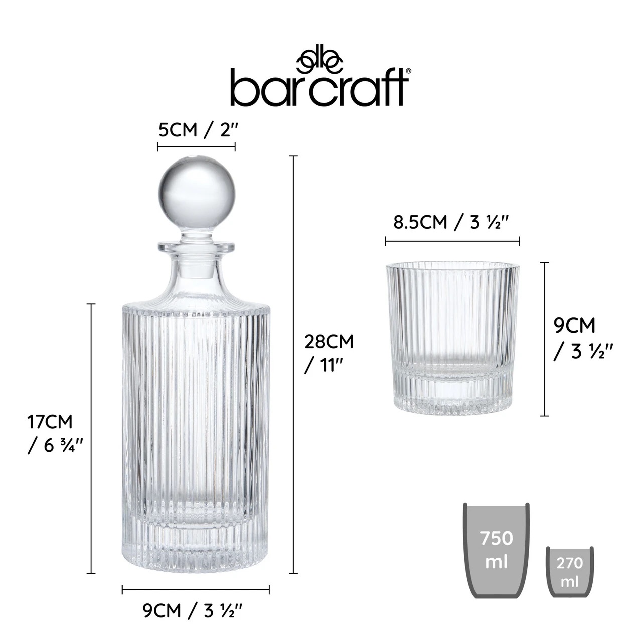 Karafa se 2 sklenicemi BarCraft, 750 ml a 2× 270 ml